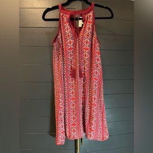 Pink Rose Tunic Mini Dress Woman’s Aztec Print Halter Neck Sleeveless small